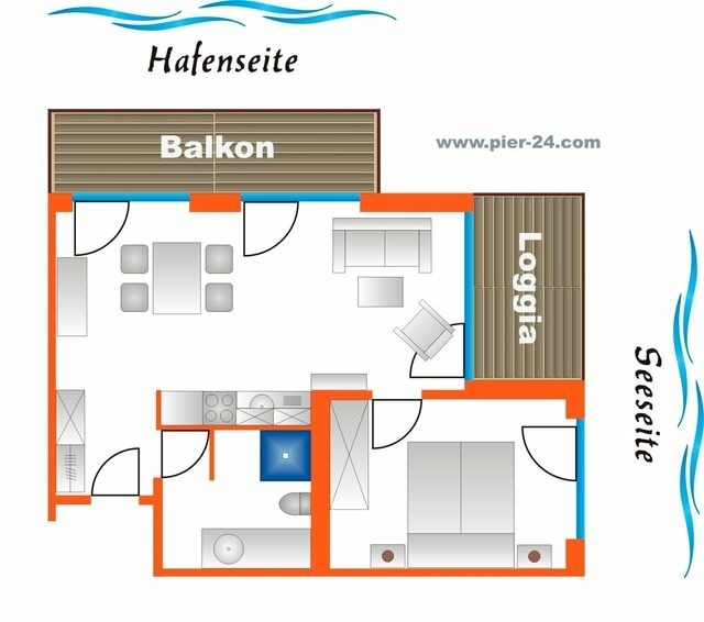 Ferienwohnung in Eckernförde - Apartmenthaus Hafenspitze Ap. 24, Pier 24, Blickrichtung offene See/Binnenhafen Nord - Bild 16